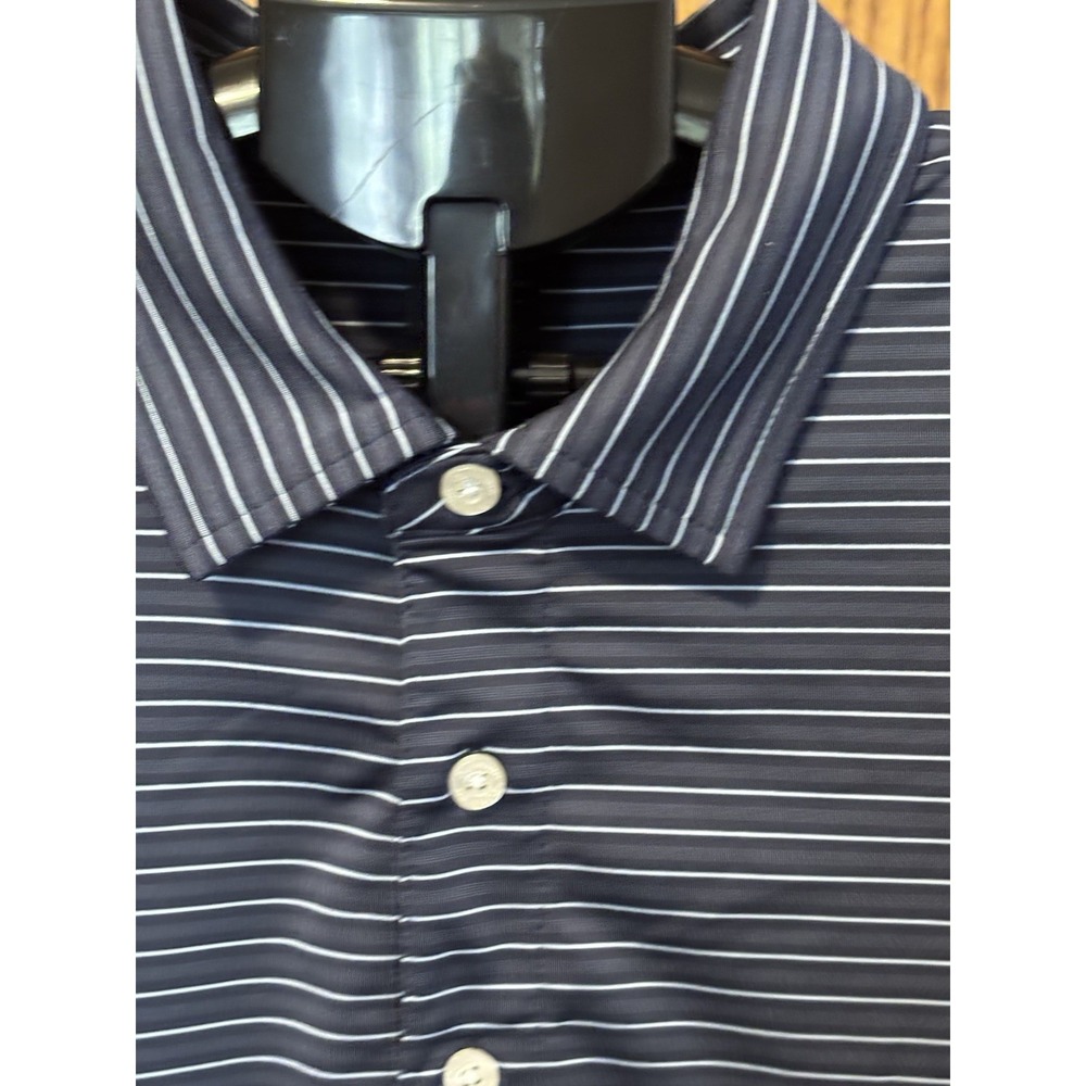 Dunning Golf Shirt Mens L Blue Gray Stripe Short Sleeve Polo CHCC logo Wicking
